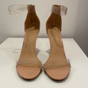 Open toe clear strap heels
